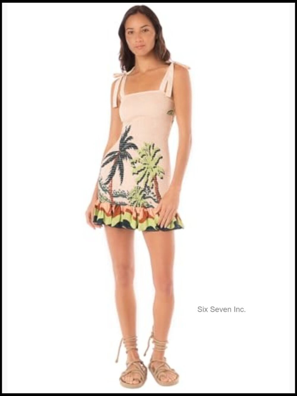 Smocked A-line Mini Dress with Tie Straps - Picture 7 of 7